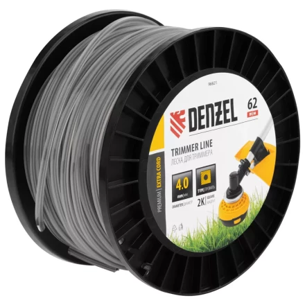 Леска для триммера двухкомпонентная квадрат, 4,0мм х 62м, на DIN катушке EXTRA CORD// Denzel 96821 купить в Тюмени