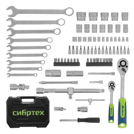 Набор инструментов Сибртех 13391, 1/2&quot;, 1/4&quot;, пластиковый кейс, 82 предмета купить в Тюмени