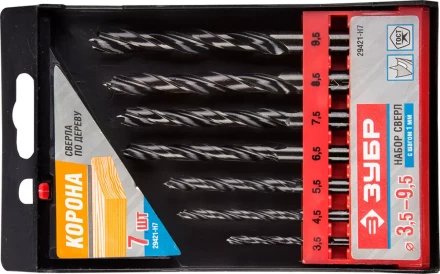 ЗУБР. Набор сверл по дереву, 7шт, 3,5-4,5-5,5-6,5-7,5-8,5-9,5 мм 29421-H7 купить в Тюмени