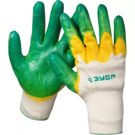 Перчатки ЗУБР &quot;МАСТЕР&quot; трикотажные, х/б, двойная обливная ладонь из латекса, L-XL 11459-XL купить в Тюмени