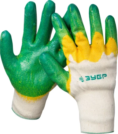 Перчатки ЗУБР &quot;МАСТЕР&quot; трикотажные, х/б, двойная обливная ладонь из латекса, L-XL 11459-XL купить в Тюмени