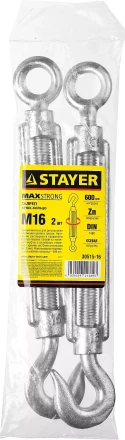 Талреп DIN 1480, крюк-кольцо, оцинкованный, М16, 2 шт, STAYER Master 30515-16 30515-16 купить в Тюмени