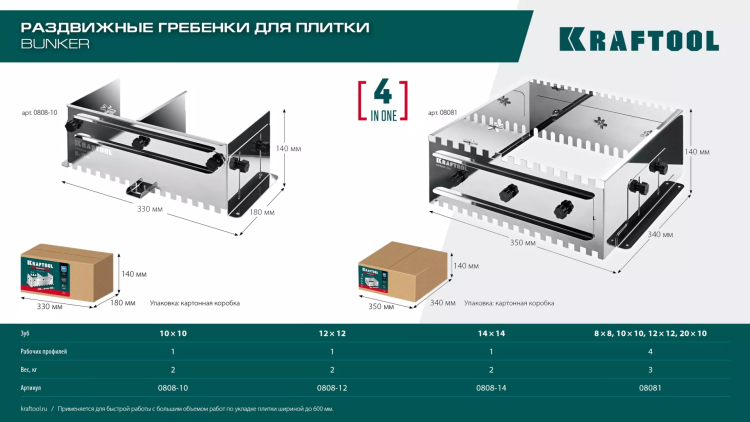 Раздвижная гребенка KRAFTOOL 0808-10 купить в Тюмени