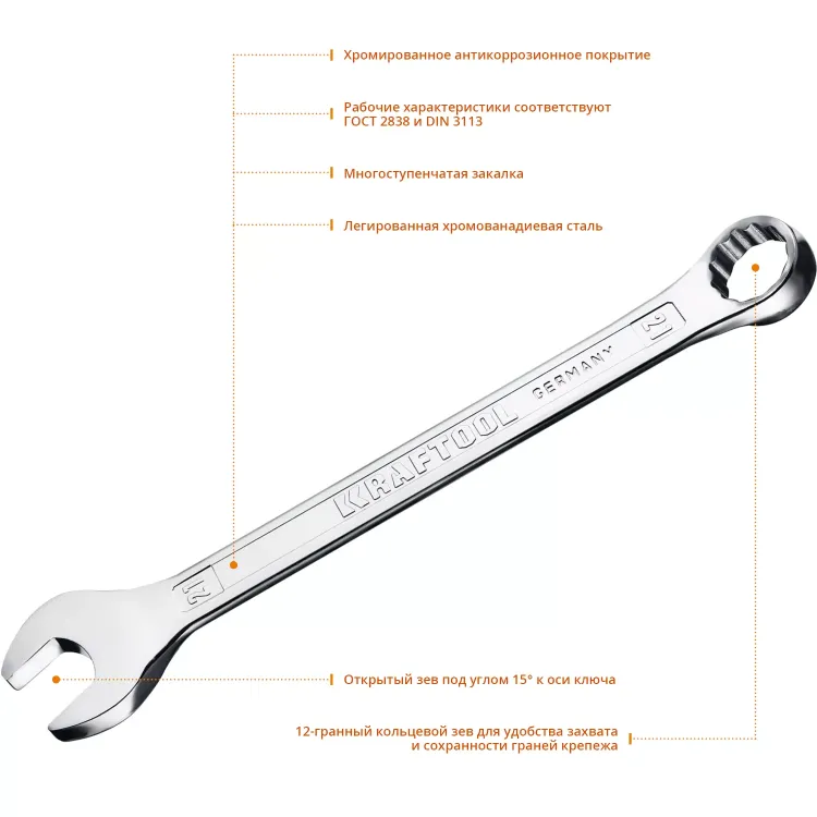 Ключи комбинированные KRAFTOOL, Cr-V, DIN 3113 27079-21 купить в Тюмени