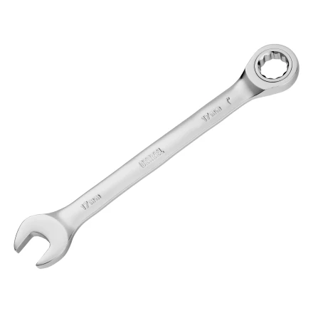 Ключ комбинированный трещоточный, 17 мм, CrV, матовый хром// Denzel 14711 купить в Тюмени