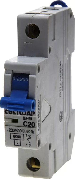Выключатель автоматический СВЕТОЗАР 1-полюсный, 20 A, "C", откл. сп. 6 кА, 230 / 400 В SV-49061-20-C купить в Тюмени