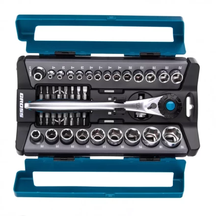 Набор торцевых головок трещотка 120 зубьев 41 предмет 1/2&quot; 1/4&quot; CrV Gross 14143 купить в Тюмени