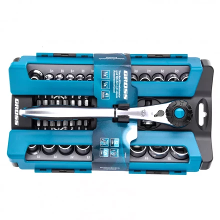 Набор торцевых головок трещотка 120 зубьев 41 предмет 1/2&quot; 1/4&quot; CrV Gross 14143 купить в Тюмени