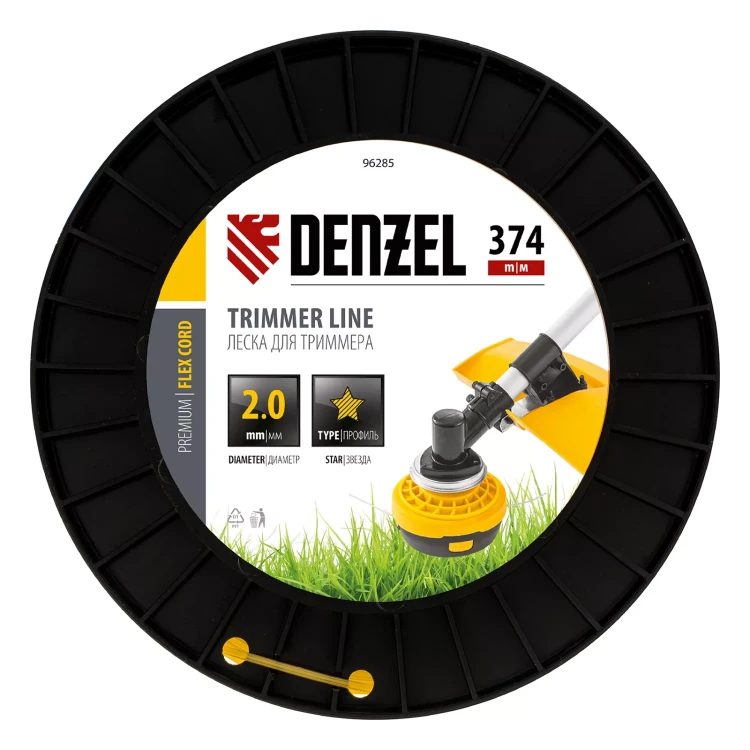 Леска для триммера звезда, 2,0мм х 374м, на DIN катушке FLEX CORD,  Denzel 96285 купить в Тюмени