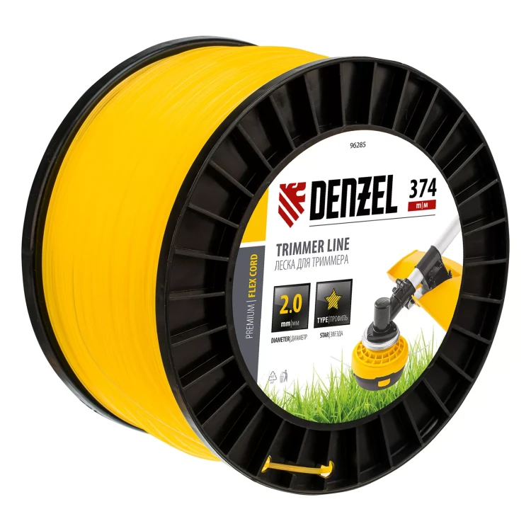 Леска для триммера звезда, 2,0мм х 374м, на DIN катушке FLEX CORD,  Denzel 96285 купить в Тюмени