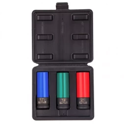 Набор головок ударных 6-гранных удлиненных для колесных дисков 17 19 21 мм 1/2" 3 предмета Stels 13953