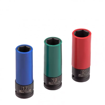 Набор головок ударных 6-гранных удлиненных для колесных дисков 17 19 21 мм 1/2&quot; 3 предмета Stels 13953 купить в Тюмени