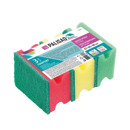 Губки для посуды профильные Comfort, 87 x 65 x 40 мм, 3 шт., Home Palisad 923555 купить в Тюмени