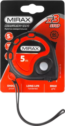 Рулетка MIRAX, 3 стопора, двухкомпонентный пластиковый корпус, 5мх19мм 34013-05-19 купить в Тюмени