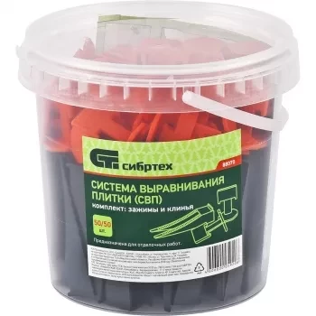 Система выравнивания плитки СВП. Комплект - зажим - клин 50/50 штук (ведерко ПЭНД 1100 мл)  СИБРТЕХ 88070 купить в Тюмени