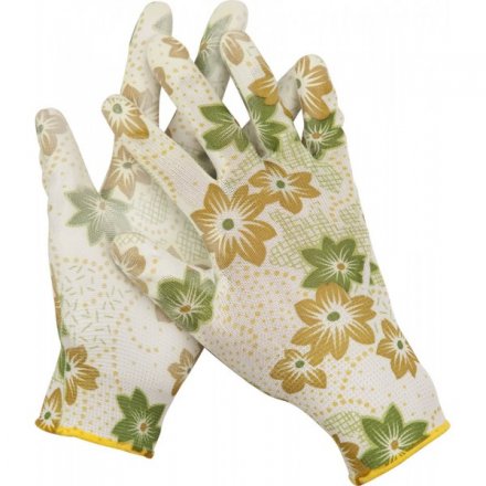 Перчатки GRINDA садовые, прозрачное PU покрытие, 13 класс вязки, бело-зеленые, размер L 11293-L купить в Тюмени