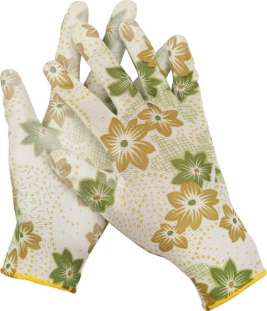 Перчатки GRINDA садовые, прозрачное PU покрытие, 13 класс вязки, бело-зеленые, размер L 11293-L купить в Тюмени