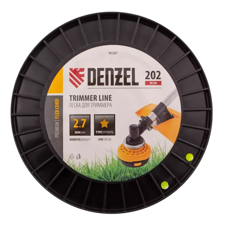 Леска для триммера звезда, 2,7мм х 202м, на DIN катушке FLEX CORD// Denzel 96287 купить в Тюмени