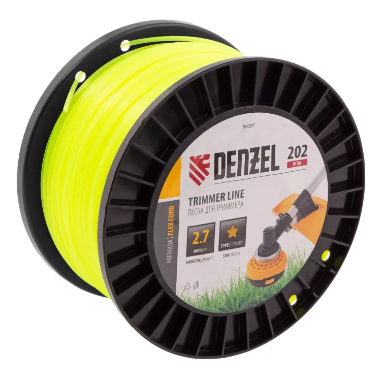 Леска для триммера звезда, 2,7мм х 202м, на DIN катушке FLEX CORD// Denzel 96287 купить в Тюмени