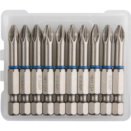 Биты ЗУБР &quot;ЭКСПЕРТ&quot; торсионные кованые, обточенные, хромомолибденовая сталь, тип хвостовика E 1/4&quot;, PZ2, 50мм, 10шт 26013-2-50-10 купить в Тюмени