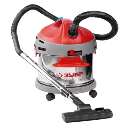Пылесос ЗУБР сухая и влажная уборка, нержавеющая сталь, усиленное основание, розетка до 2000Вт, 20л, 1400Вт ЗППУ-1400-20 купить в Тюмени