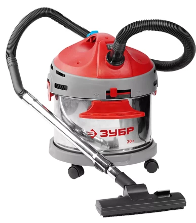 Пылесос ЗУБР сухая и влажная уборка, нержавеющая сталь, усиленное основание, розетка до 2000Вт, 20л, 1400Вт ЗППУ-1400-20 купить в Тюмени