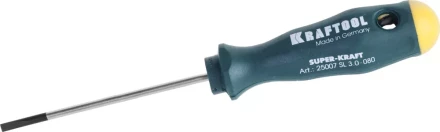 Отвертка KRAFTOOL, Cr-Mo-V закалённый стержень, двухкомпонентная противоскользящ рукоятка, SL 3,0x0,5x80мм 25007-3.0-080 купить в Тюмени