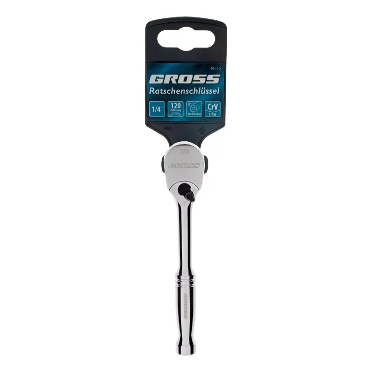 Ключ-трещотка 1/4" Gross 14050, CrV, 120 зубьев, цельнометаллический, хром купить в Тюмени