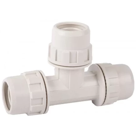 Тройник ЗУБР &quot;ШиреФит&quot; соединительный &quot;штуцер с гайкой - штуцер с гайкой - штуцер с гайкой&quot;, 20мм 51505-20 купить в Тюмени