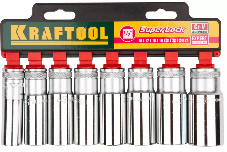 Набор KRAFTOOL "EXPERT QUALITAT" Торцовые головки "SUPER LOCK" удлин, 1/2", 16-27мм, 8 предметов 27865-H8_z01 купить в Тюмени