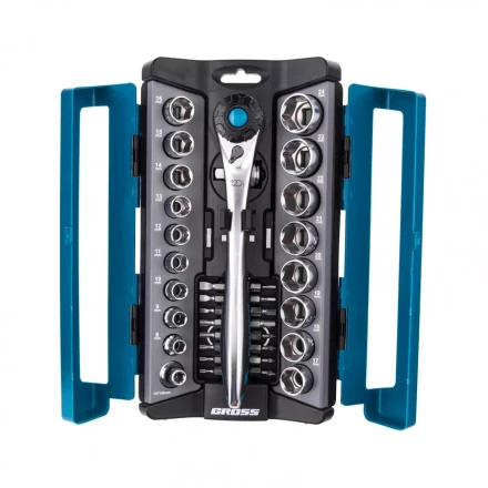 Набор торцевых головок трещотка 120 зубьев 36 предметов 1/2&quot; 3/8” CrV Gross 14145 купить в Тюмени