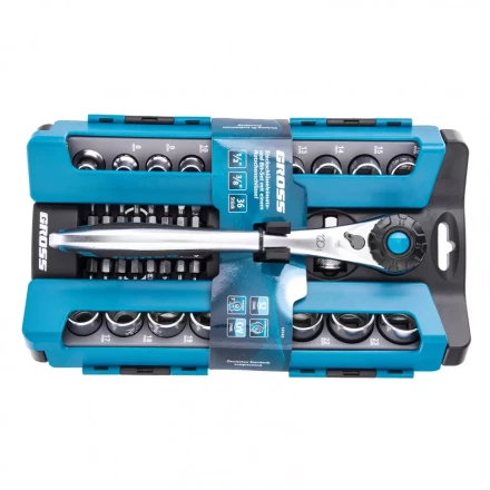 Набор торцевых головок трещотка 120 зубьев 36 предметов 1/2&quot; 3/8” CrV Gross 14145 купить в Тюмени