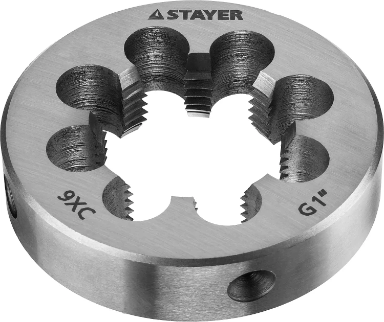 Плашка круглая ручная STAYER "MASTER", сталь 9ХС, для трубной резьбы G 1`` 28029-1 купить в Тюмени