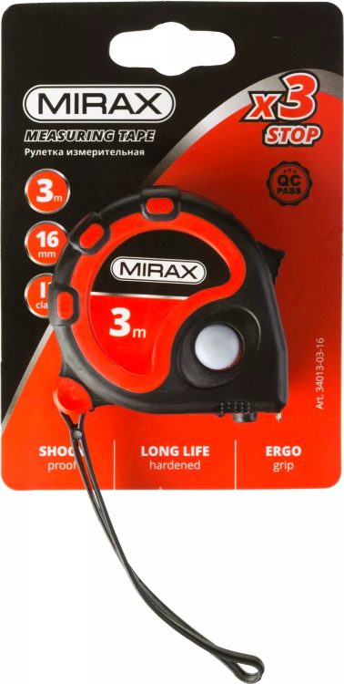 Рулетка MIRAX, 3 стопора, двухкомпонентный пластиковый корпус, 3мх16мм 34013-03-16 купить в Тюмени