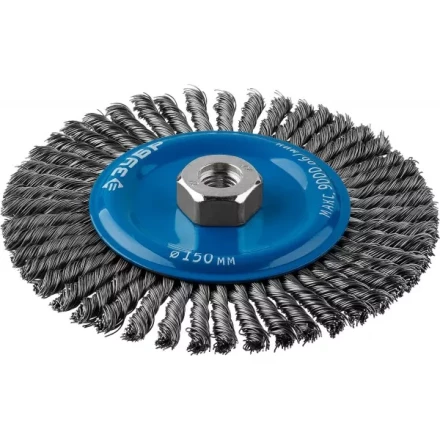 ЗУБР &quot;ПРОФЕССИОНАЛ&quot;. Щетка дисковая для УШМ, плетеные пучки стальной проволоки 0,5мм, 150ммхМ14 35192-150_z02 купить в Тюмени
