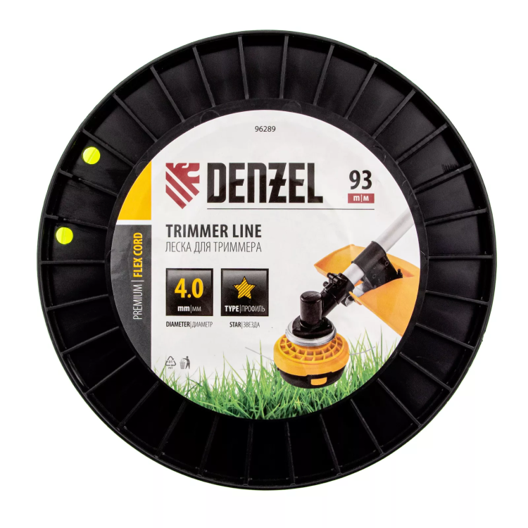 Леска для триммера звезда, 4,0мм х 93м, на DIN катушке FLEX CORD// Denzel 96289 купить в Тюмени