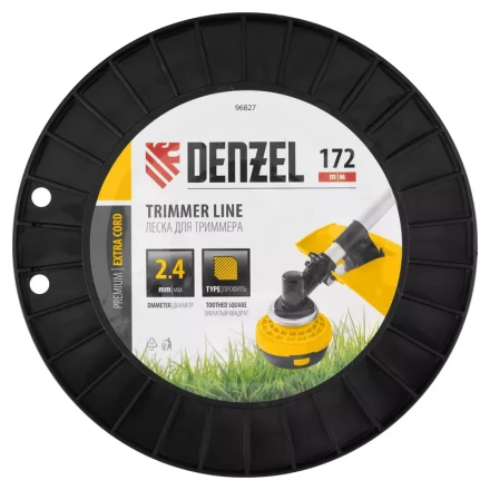 Леска для триммера двухкомпонентная зубчатый квадрат, 2,4мм х 172м, на DIN кат. EXTRA CORD// Denzel 96827 купить в Тюмени