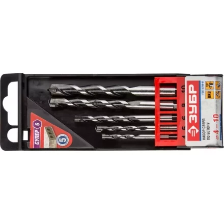 Набор ЗУБР Свёрла &quot;СУПЕР-6&quot; по бетону, ударные, с шестигранным хвостовиком, 4; 5; 6; 8; 10мм, 5шт 2916-H5 купить в Тюмени