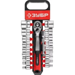 Набор ЗУБР "МАСТЕР": Торцовые головки (1/2") на пластиковом рельсе, трещотка, удлинитель, Cr-V, 8-32мм, 20 предметов 27647-H20