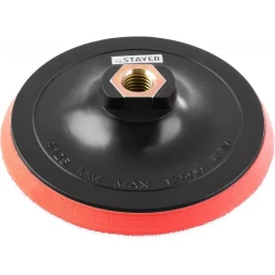 Тарелка опорная STAYER &quot;MASTER&quot; пластиковая для УШМ на липучке, полиуретановая вставка, d=125 мм, М14 35744-125