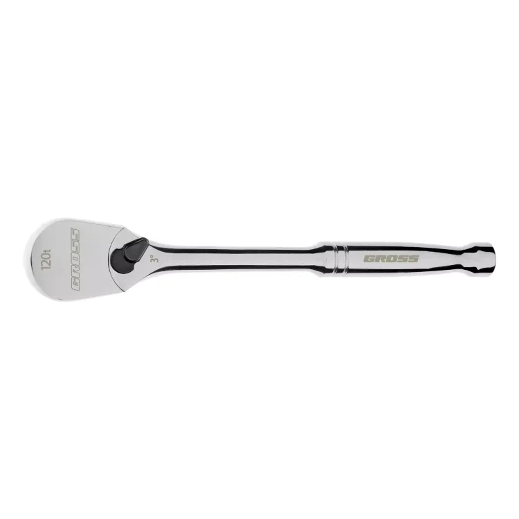 Ключ-трещотка 3/8" Gross 14051, CrV, 120 зубьев, цельнометаллический, хром купить в Тюмени