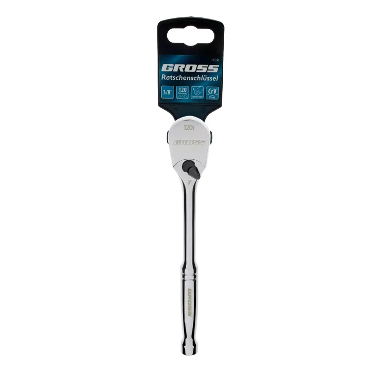 Ключ-трещотка 3/8" Gross 14051, CrV, 120 зубьев, цельнометаллический, хром купить в Тюмени