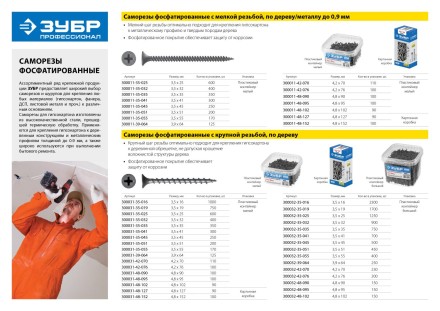 Саморезы фосфатированные с крупной резьбой, гипсокартон-дерево, ЗУБР 300031-35-032, PH2, 3,5 x 32 мм, 400 шт 300031-35-032 купить в Тюмени