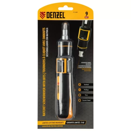 Отвертка реверсивная с револьверным механизмом Denzel 7711601, 11 шт, сталь S2 купить в Тюмени