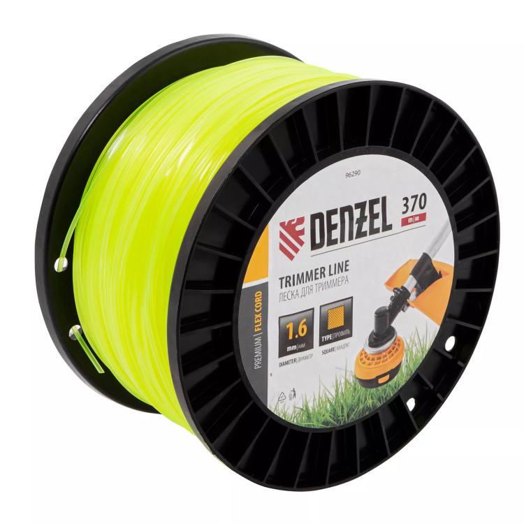 Леска для триммера квадрат 1,6мм х 370м, на DIN катушке FLEX CORD// Denzel 96290 купить в Тюмени
