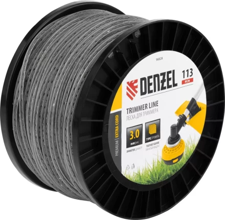 Леска для триммера двухкомпонентная зубчатый квадрат, 3,0мм х 113м, на DIN кат. EXTRA CORD// Denzel 96828 купить в Тюмени