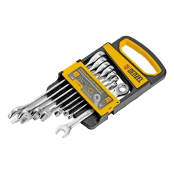 Набор ключей комбинированных трещоточных 6-19 мм, 8 шт., CrV, матовый хром// Denzel 14721