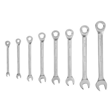 Набор ключей комбинированных трещоточных 6-19 мм, 8 шт., CrV, матовый хром// Denzel 14721 купить в Тюмени