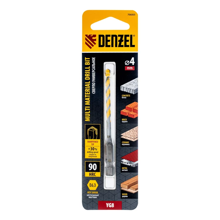 Сверло универсальное, Multi cut, 4 мм Denzel 706005 купить в Тюмени