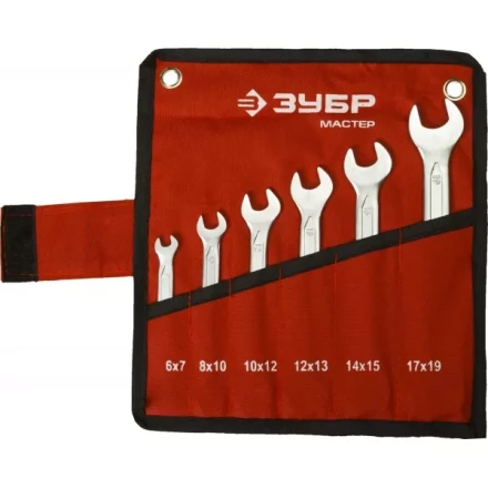 Набор ЗУБР &quot;МАСТЕР&quot;: Ключ гаечный рожковый, Cr-V сталь, хромированный, 6-19мм, 6шт 27010-H6 купить в Тюмени